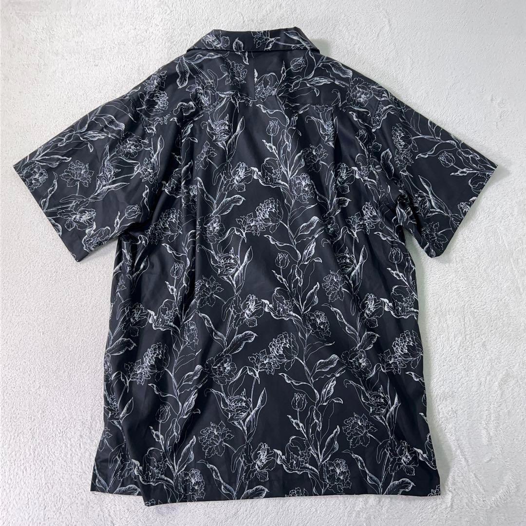【JUHA (ユハ) 】極美品 極上サテン 開襟シャツ アロハ ブラック 総柄
