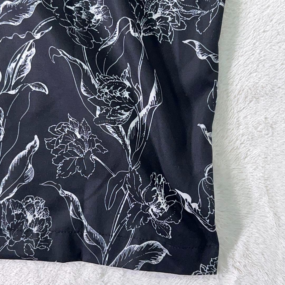 【JUHA (ユハ) 】極美品 極上サテン 開襟シャツ アロハ ブラック 総柄