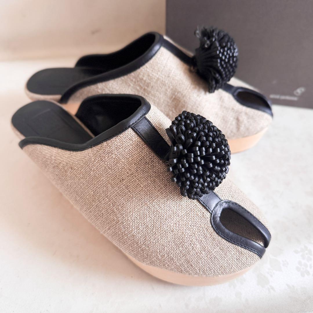 ✨美品✨ミナペルホネン リネン ミュール レザー コサージュ 38