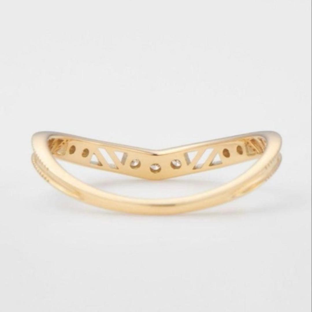 【mochi】agete K10透かし V字ダイヤモンドリング　15号