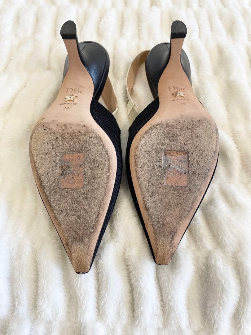 美品　ディオール　Dior　スリングバックパンプス　リボンファブリック　36d