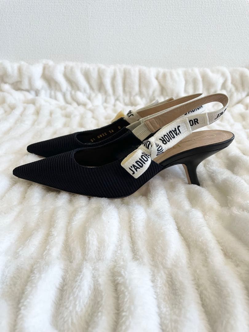 美品　ディオール　Dior　スリングバックパンプス　リボンファブリック　36d