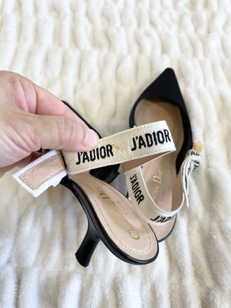 美品　ディオール　Dior　スリングバックパンプス　リボンファブリック　36d