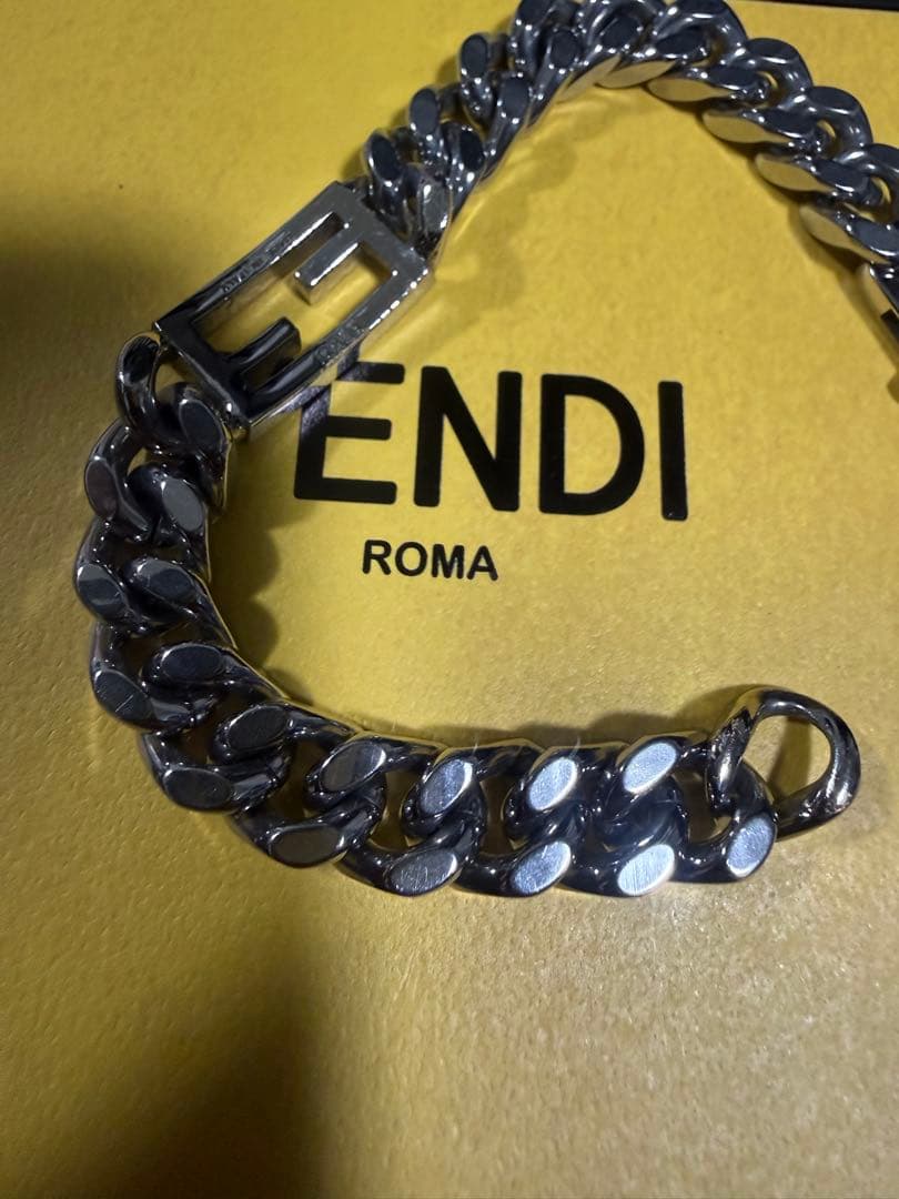 【美品】フェンディ　チェーン　ブレスレット　喜平　FF シルバー　ロゴ刻印