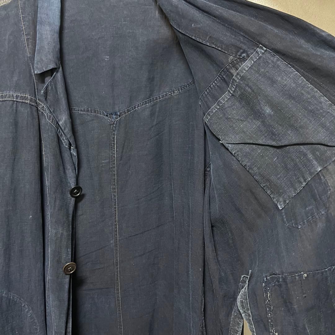 30s french vintage インディゴリネン マキニョンコート