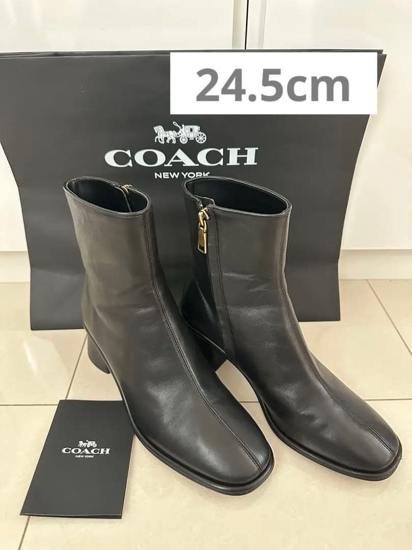 最終値下げ【美品】 COACH ジジレザーブーティ　コーチ　黒 ブーツ Cロゴ