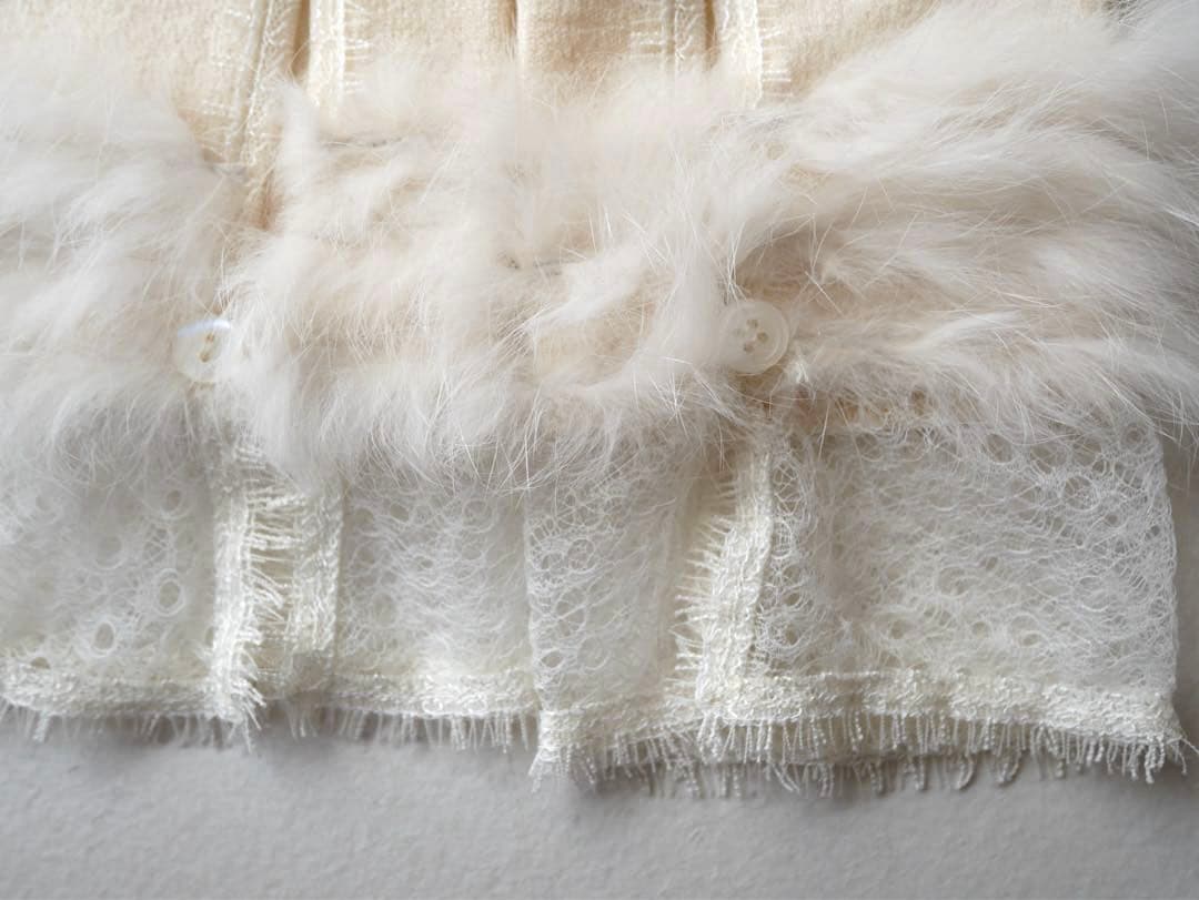 Blumarine レース×ファー パールボタン カーディガン ホワイト