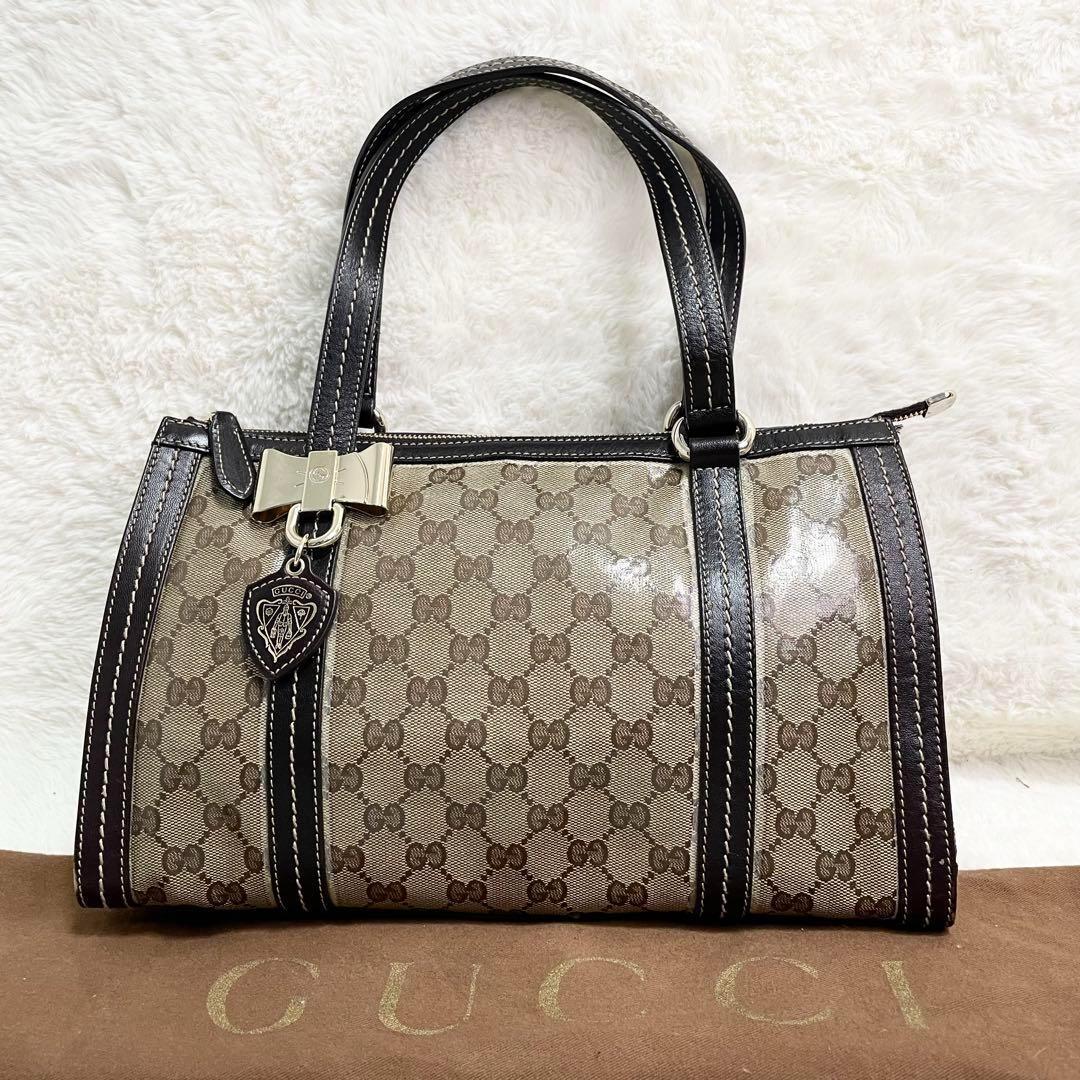 グッチ ドゥケッサ ミニボストン GGクリスタル GG柄 金具 ヒステリア 茶色