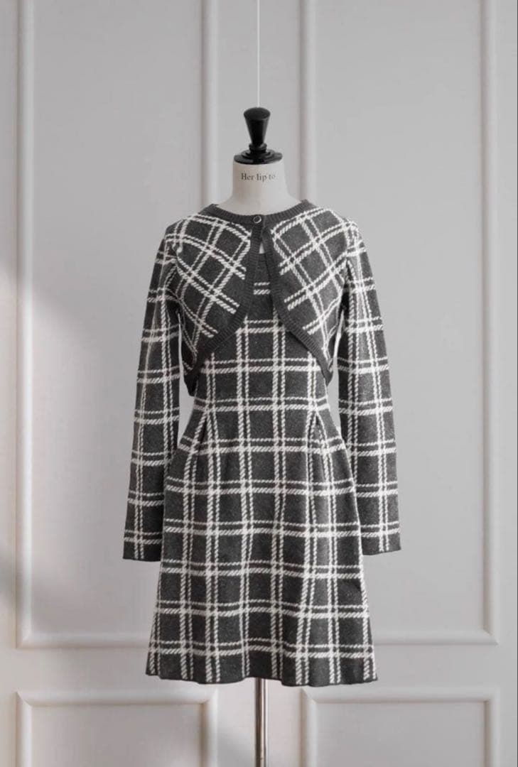 ワンピース Herlipto Pantheon Checked Knit Dress M