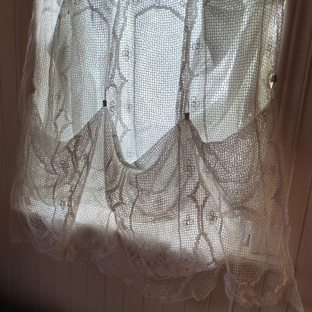 Vintageハンドワークコットンフィレレース　白色　フリークロス