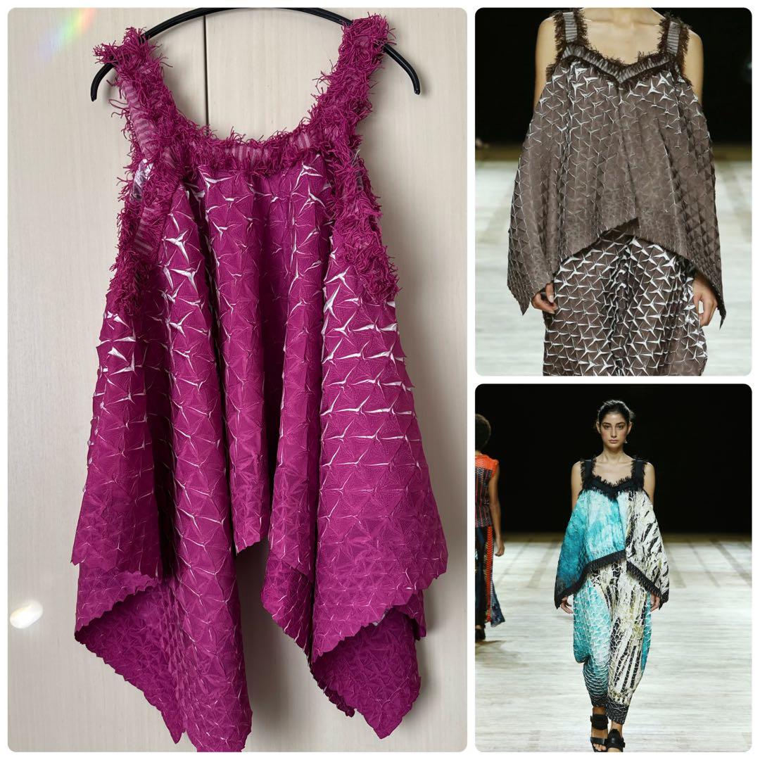 イッセミヤケ　ピンクパープル フリル付きキャミソール