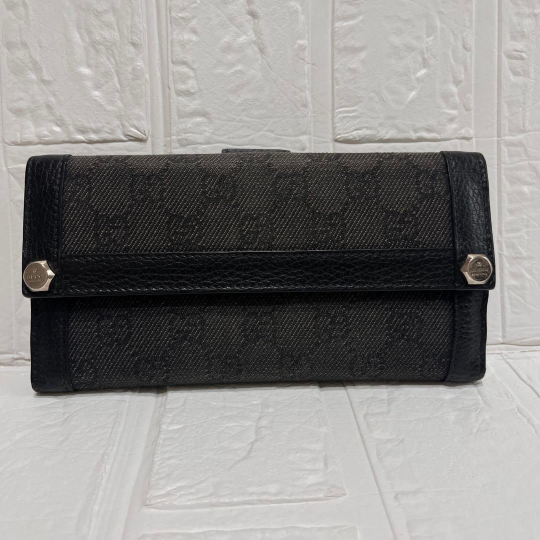 美品✨GUCCI 長財布　GGキャンバス レザー　ブラック　メンズ　Wホック