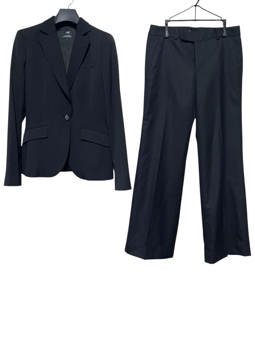 美品　23区　COLOMBO生地　ストライプパンツスーツセットアップ　ブラック