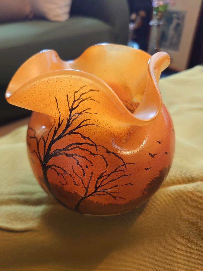 フランスLegras 「ルグラ 」エナメル 冬景色アンティーク美術ガラス工芸