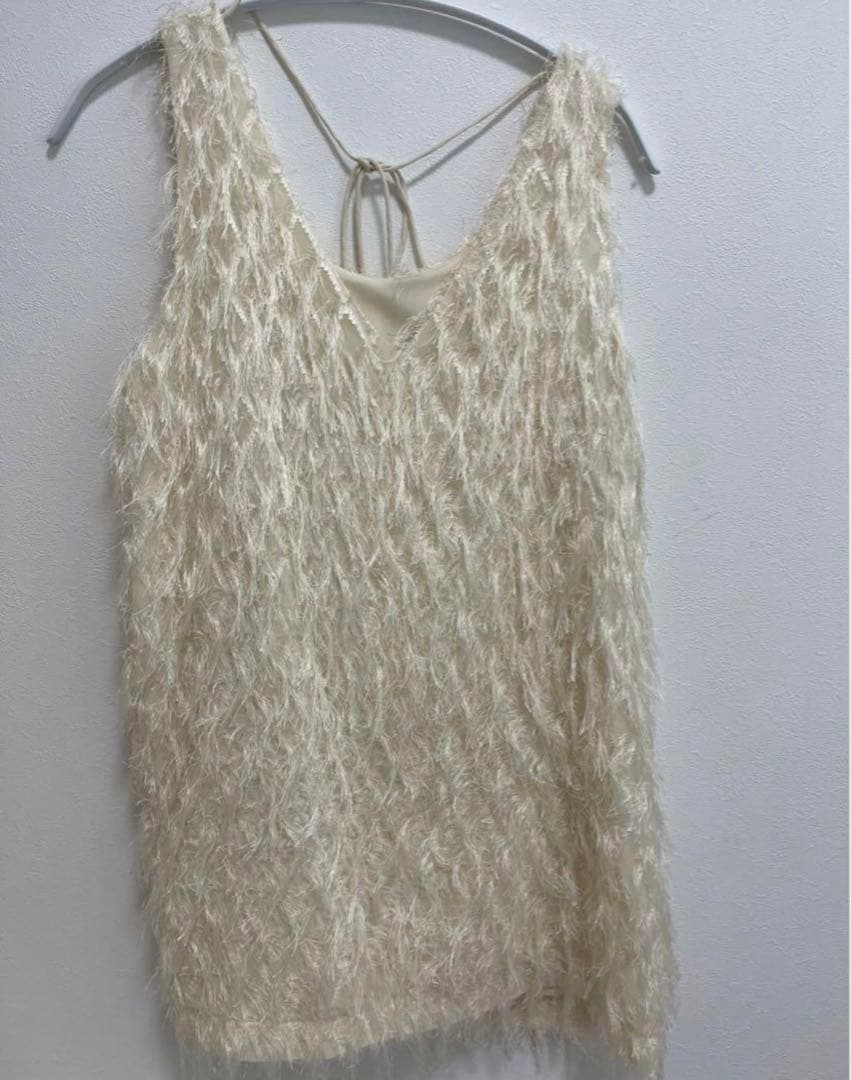 トップス CLANE W FACE CROSS FRINGE TOPS