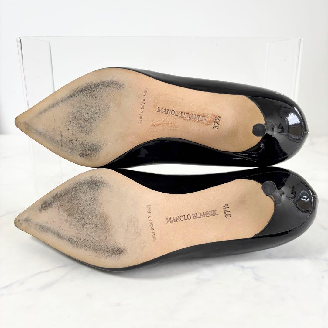 美品 マノロブラニク 37 1/2 ポインテッドトゥ エナメル パンプス 黒