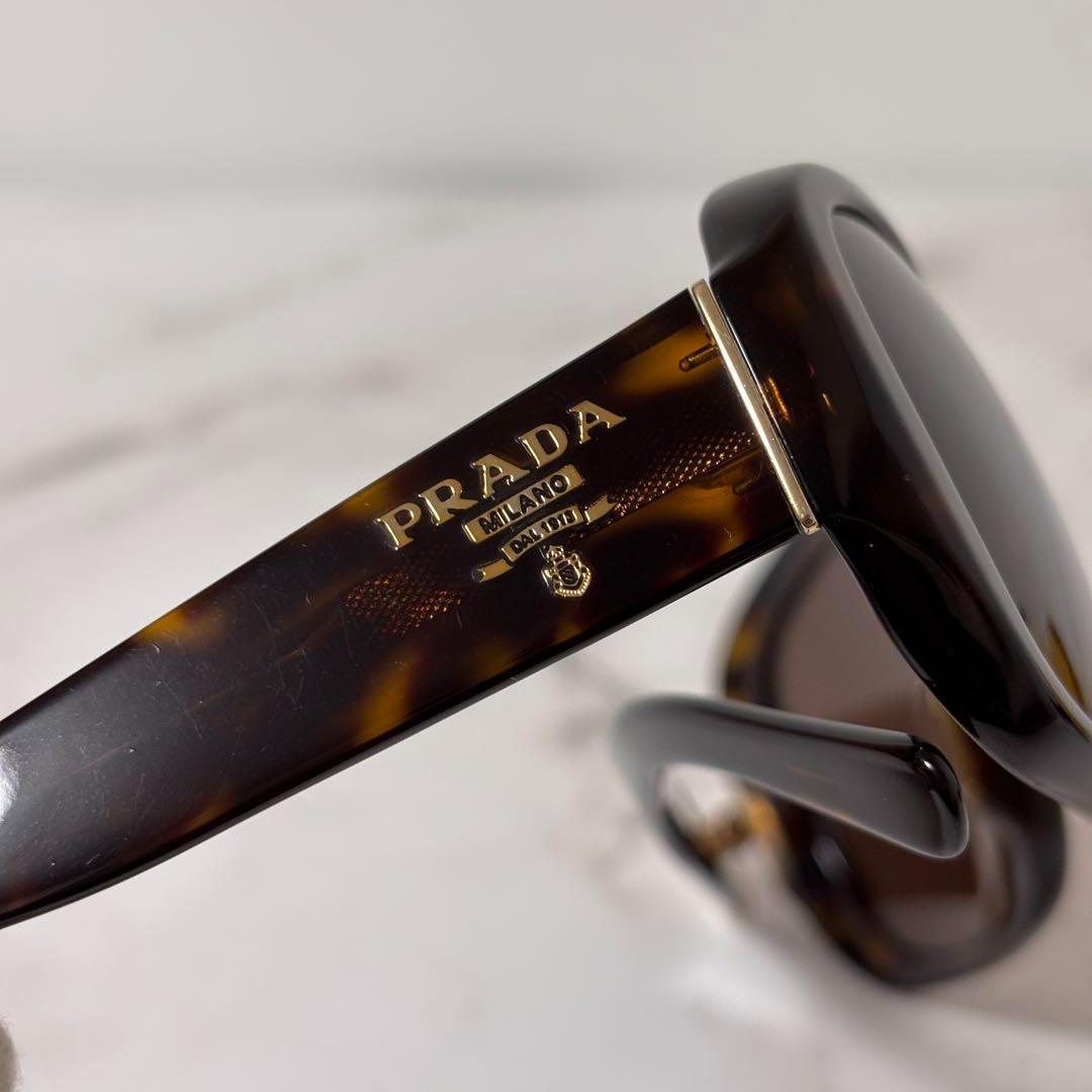 【超美品】 プラダ サングラス ゴールドロゴ ブラウン イタリア産 べっ甲風
