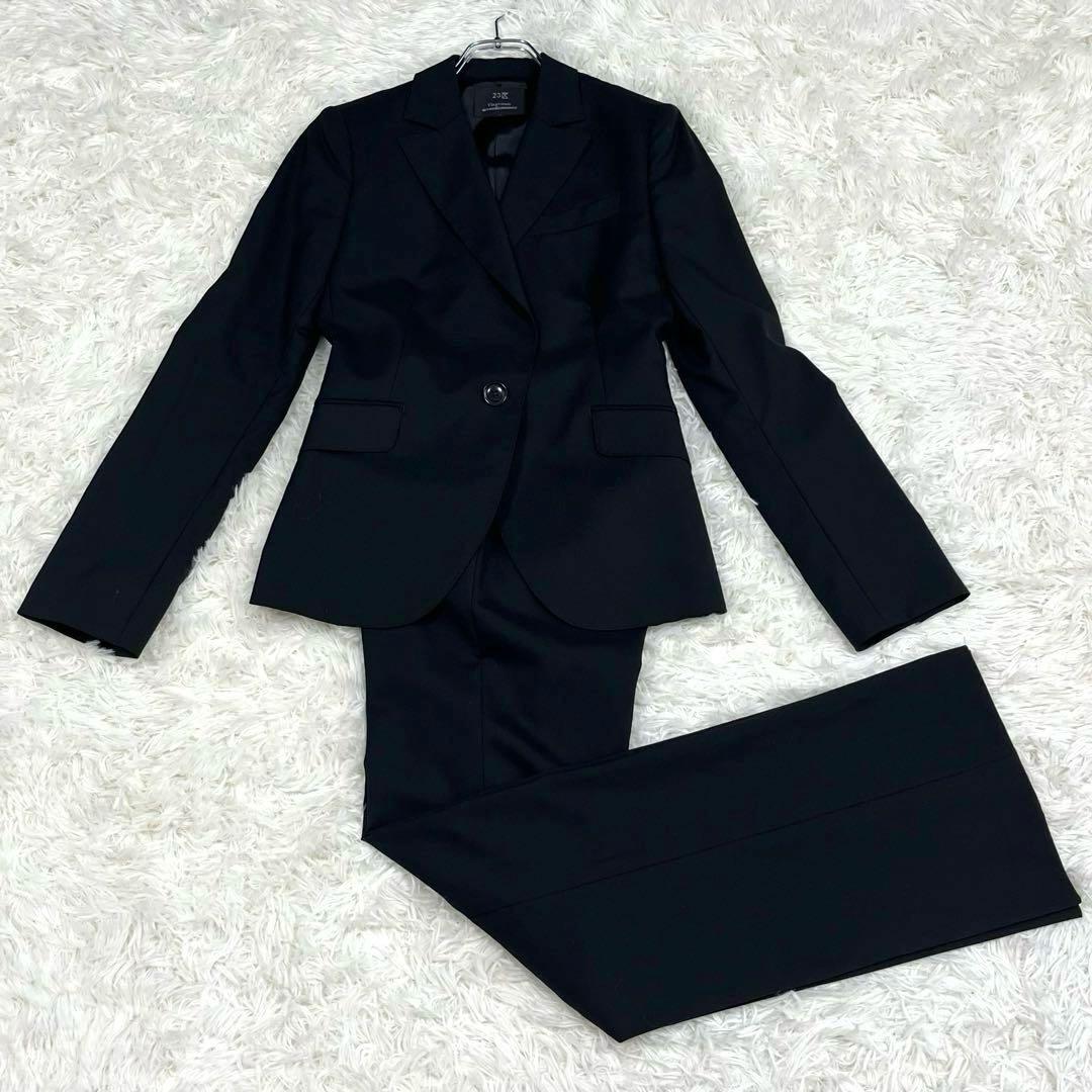 『美品』23区 セットアップパンツスーツ ブラック38 イタリア製生地ストレッチ
