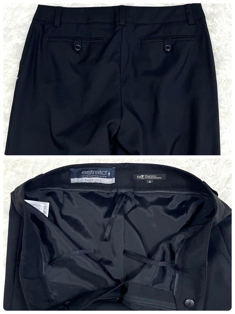 『美品』23区 セットアップパンツスーツ ブラック38 イタリア製生地ストレッチ