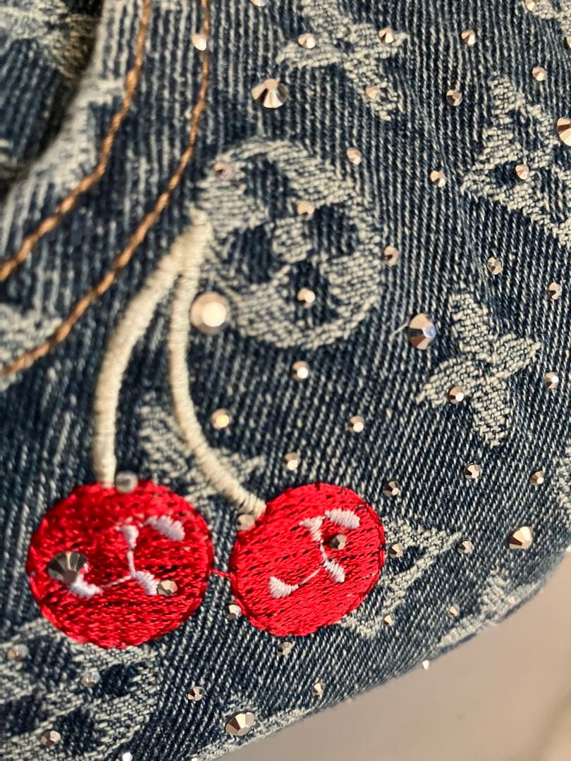 1007 ピエロ　ヒョウ柄デニムリメイクバック　ハンドメイド