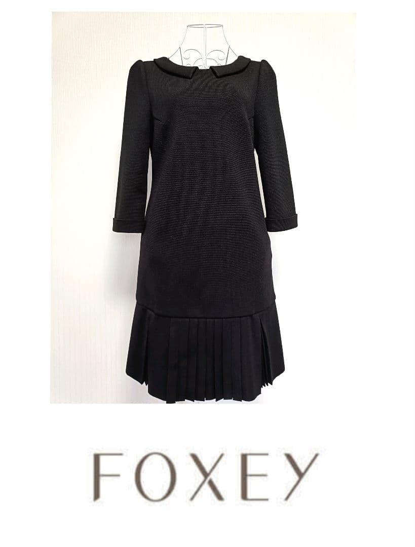 ☆FOXEYフォクシー襟付ニットドレスワンピースブラック希少42☆