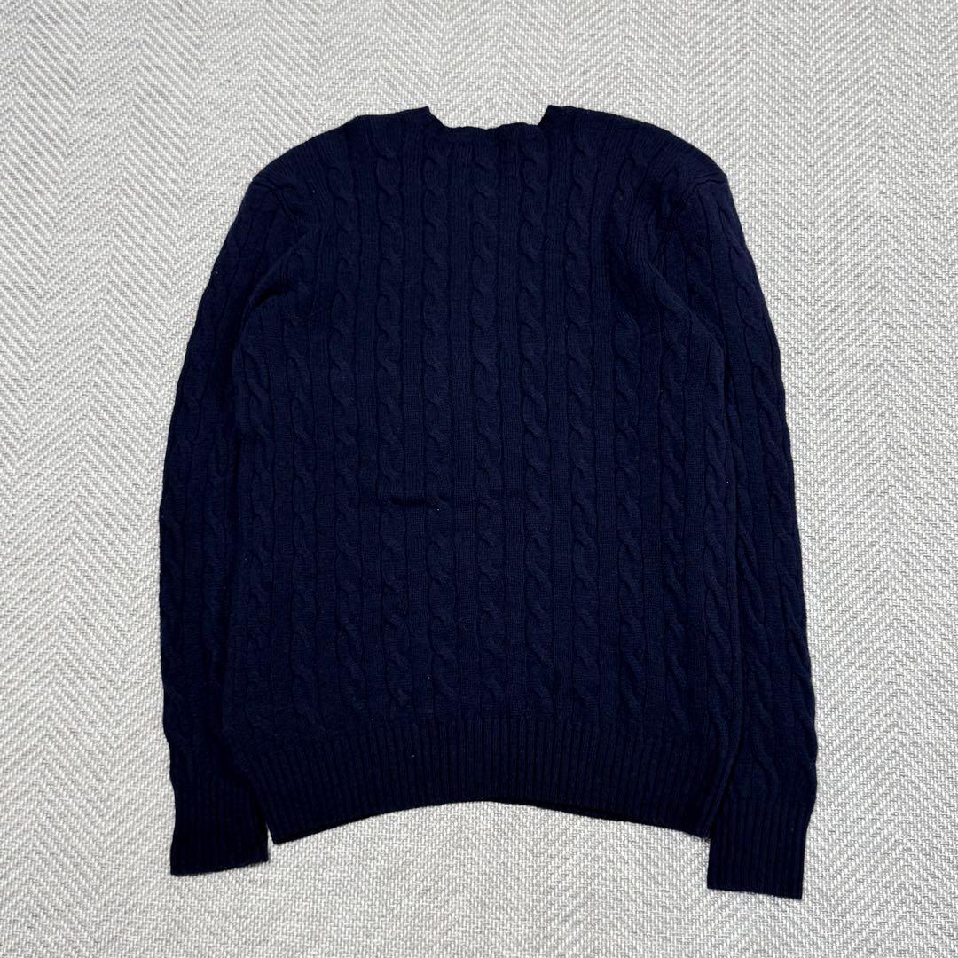 極美品 ポロラルフローレン 現行 カシミヤ混 ケーブルニット ネイビー M