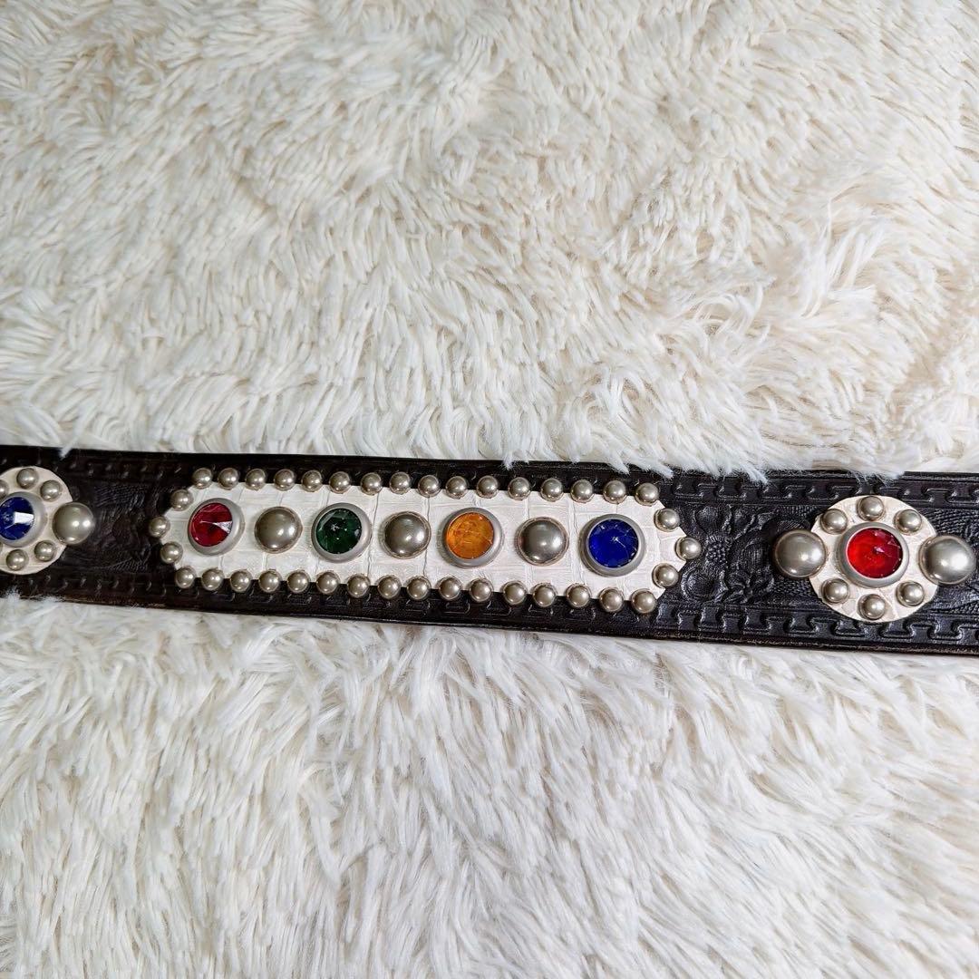 【希少デザイン】カウレザー　本革　スタッズ　ビジュー　ウエスタンベルト　メンズ