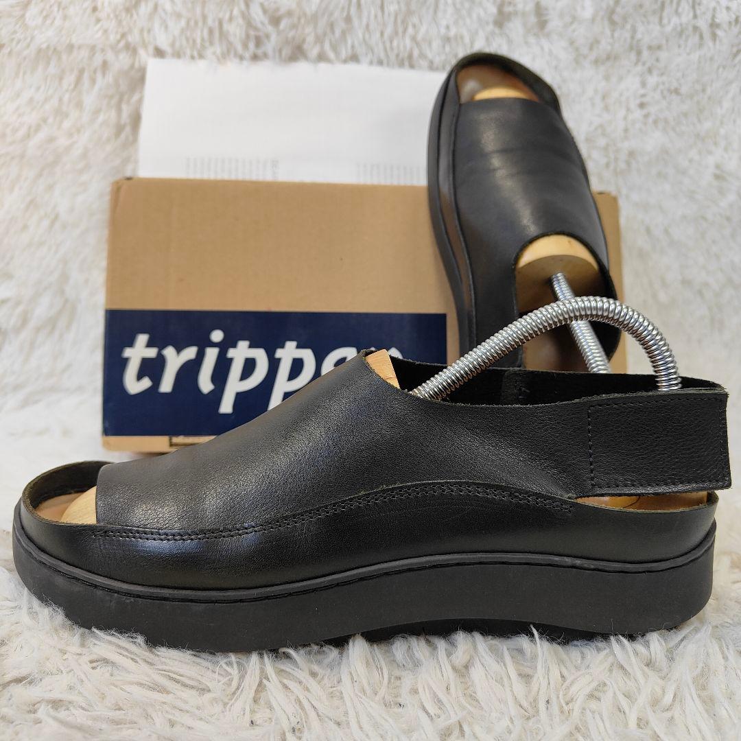 良品　trippen　sound black 40　26cm レザーサンダル