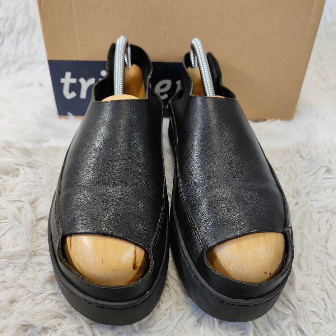 良品　trippen　sound black 40　26cm レザーサンダル