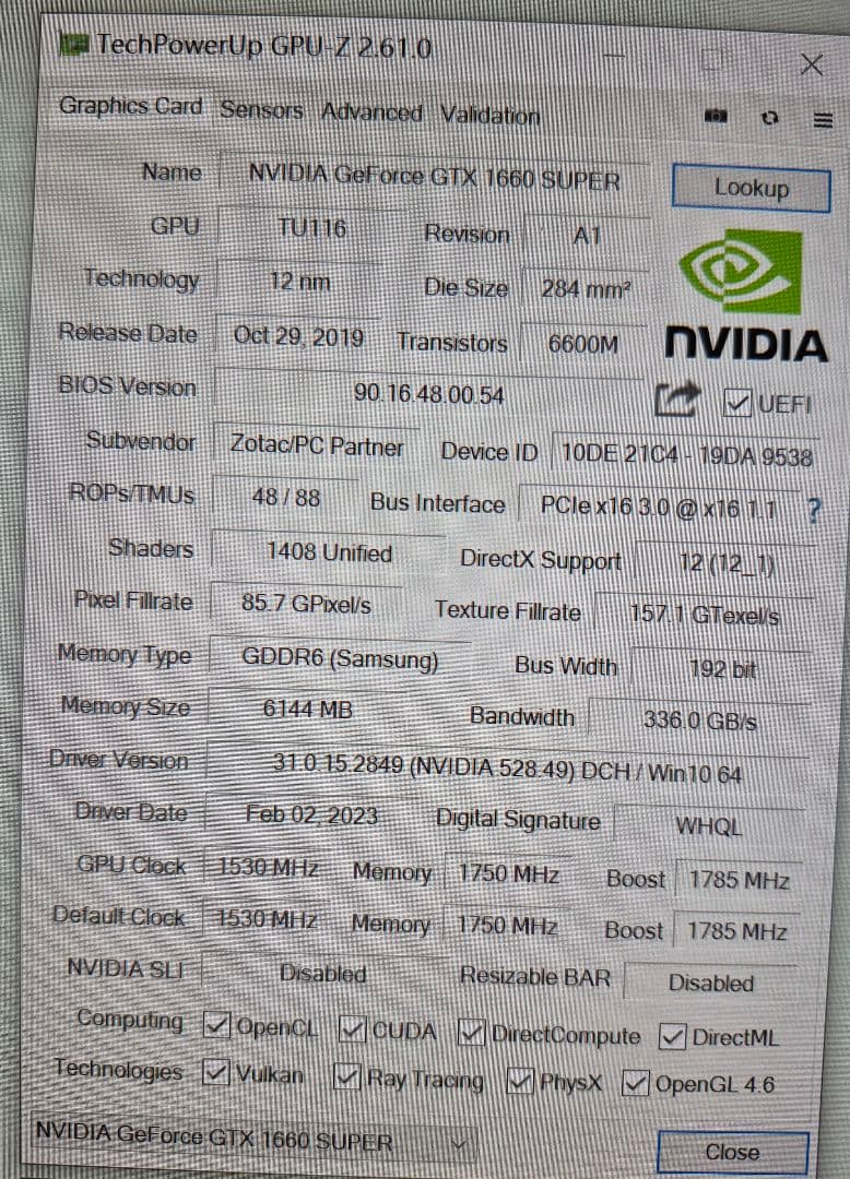 グラフィックボード・グラボ・ビデオカード ZOTAC GeForce GTX 1660 SUPER 6GB