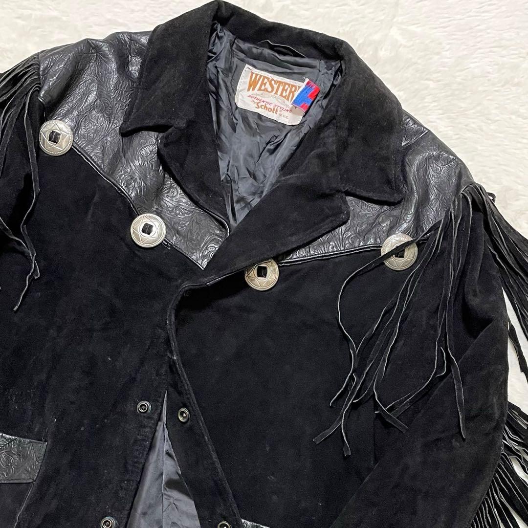 超希少46サイズ schott レザージャケット ウエスタン フリンジ