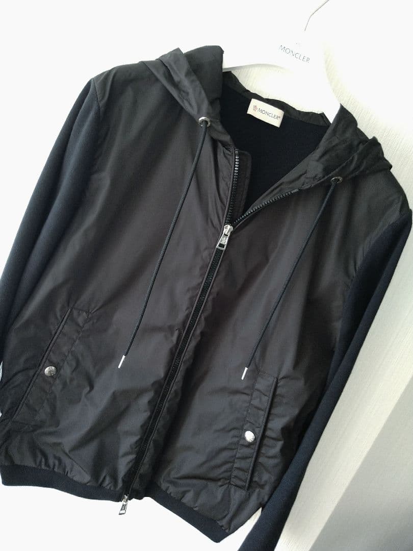 ブラック フード付き ナイロンコットンジャケット