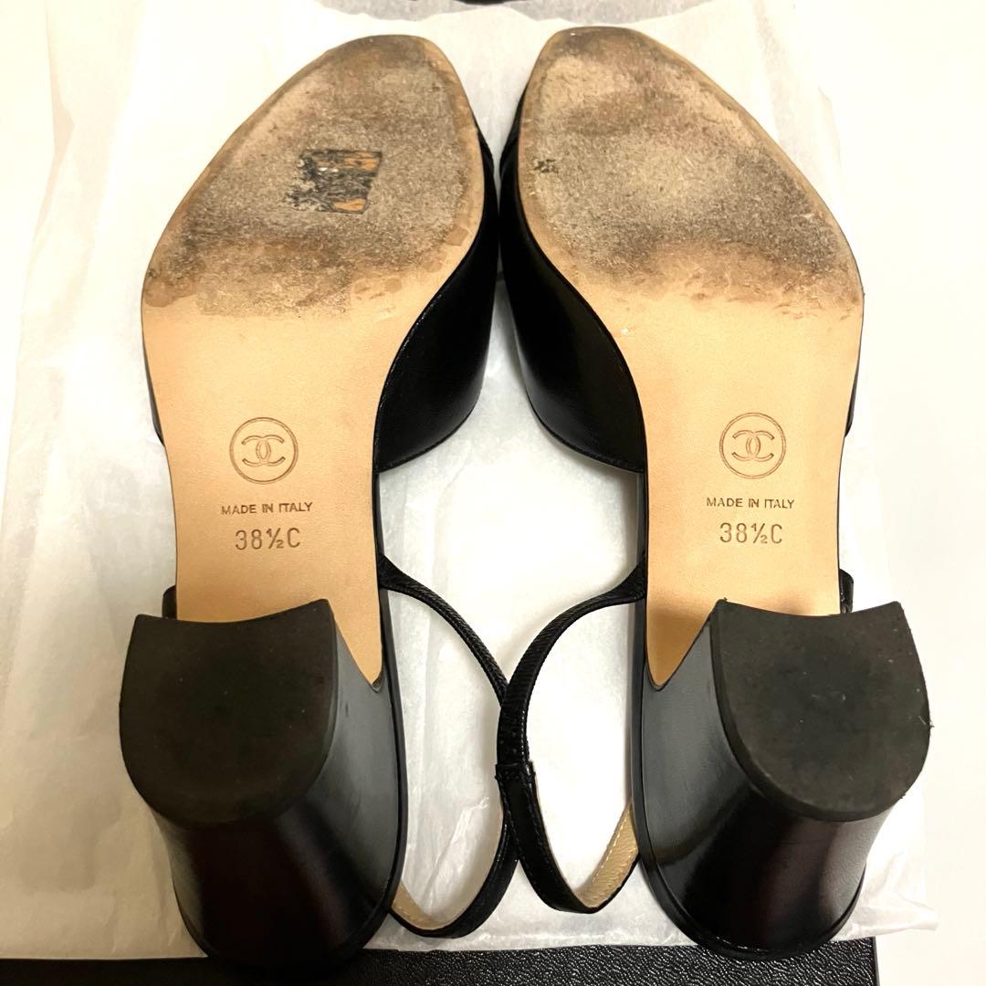 【美品】CHANEL シャネル スリングバック シューズ 38.5 ブラック