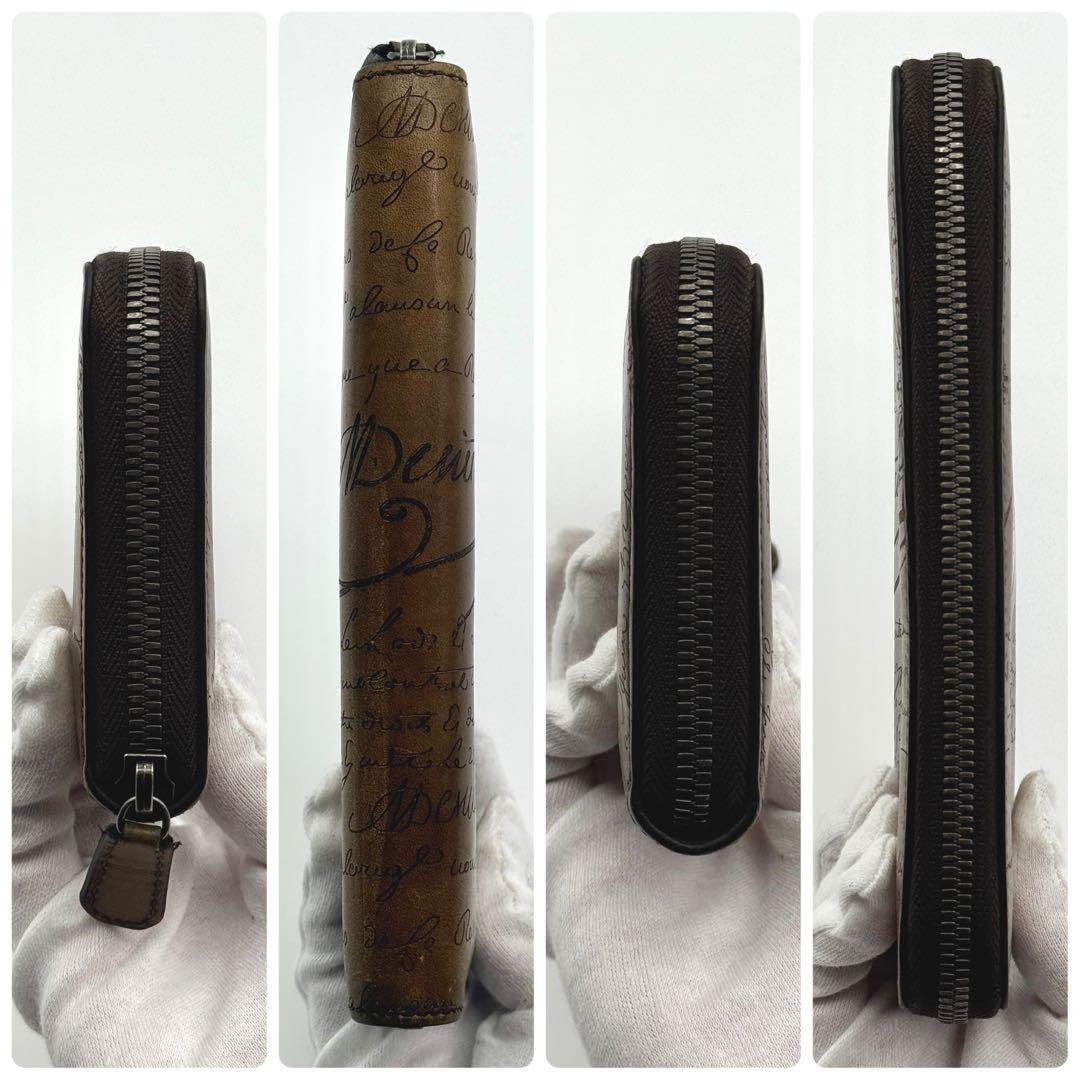 美品 Berluti カリグラフィー 長財布 ブラウン スタンプ ラウンドジップ