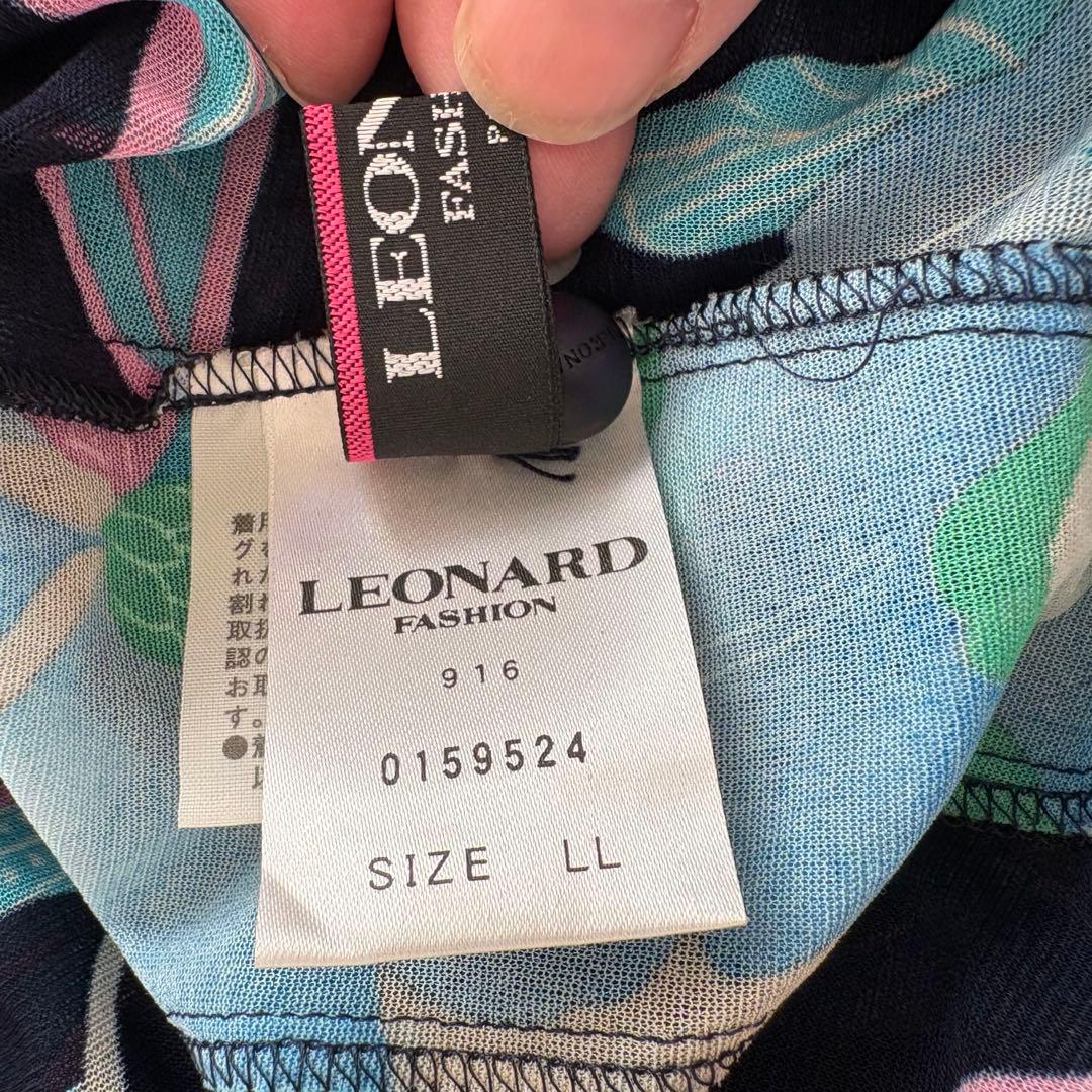 極美品✨LEONARD レオナール シアー 花柄 ブラウス ネイビー 42