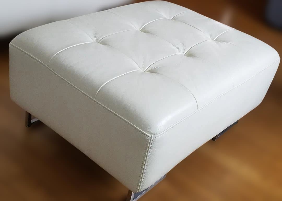 ①IDC 大塚家具 本革 オットマン L/Sコンフォート ホワイト レザー 中古