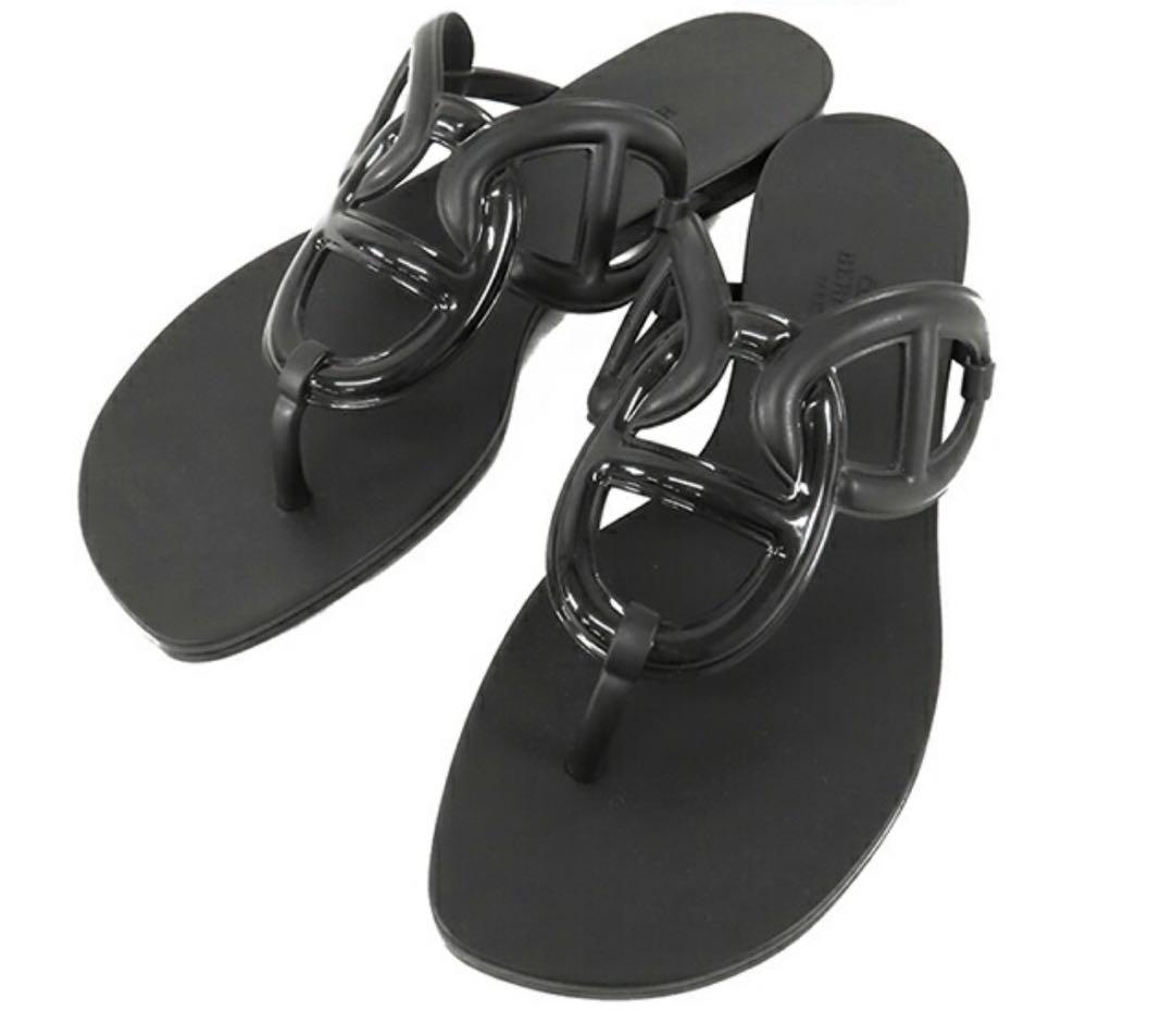 エルメス HERMES エジェリ サンダル ラバー 黒 サイズ38 24.5cm