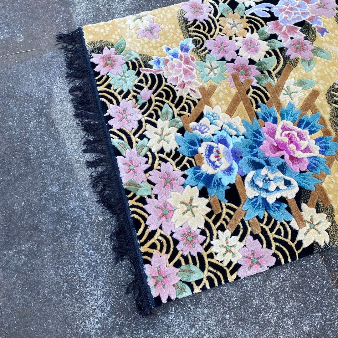 【未使用】中国段通 シルク100％ タグ付き 手織り絨毯 カーペット120段