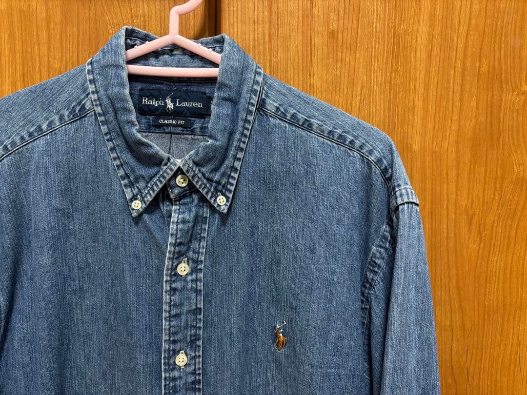 ⭐️大人気⭐️ラルフローレン 長袖 デニムシャツ 胸ロゴ インディゴ ポニーロゴ