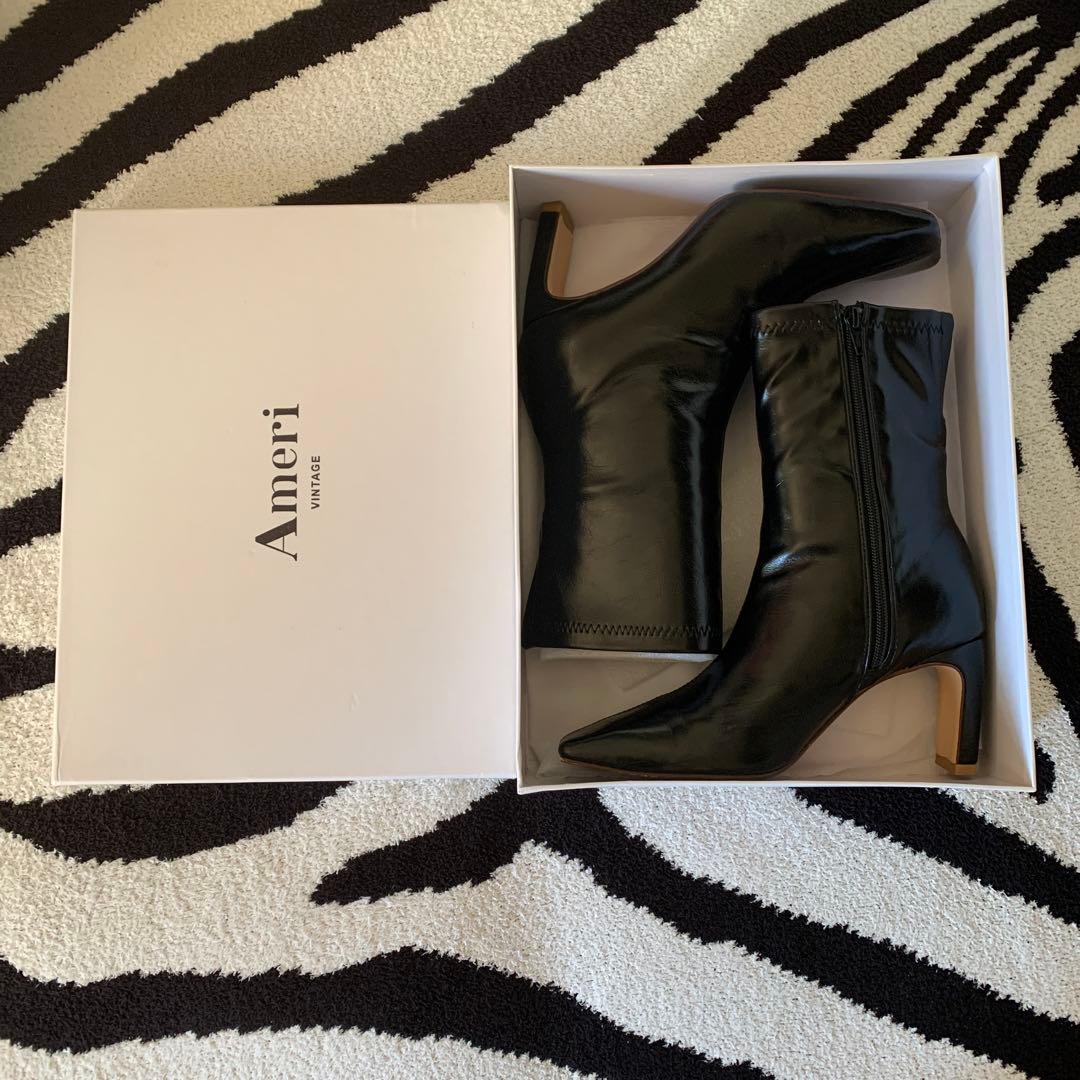 AMERI UND SQUARE TOE SHORT BOOTSブラックLサイズ