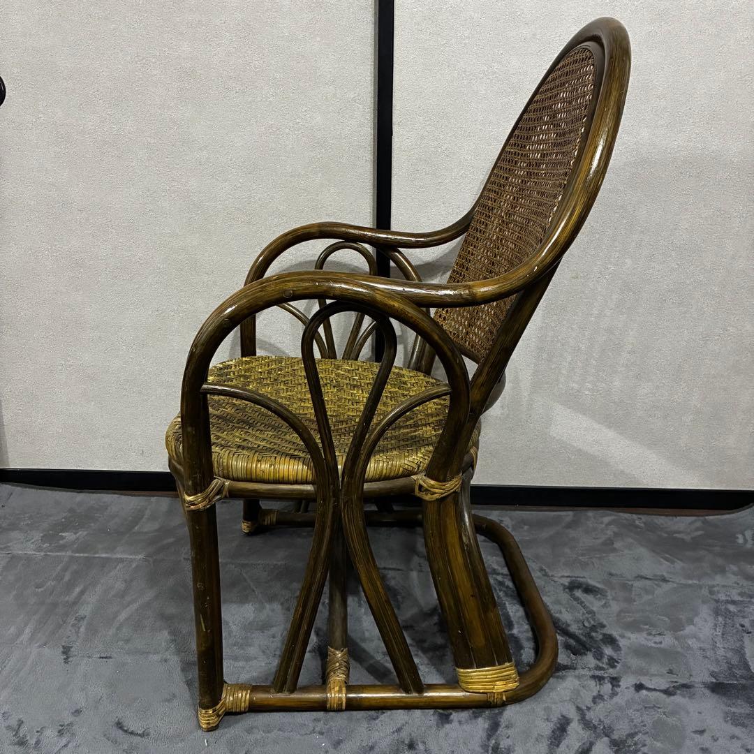 【希少】高級アンティーク家具　ラタン アームチェア レア　レトロ　カーキ