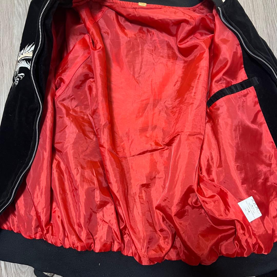 ヴィンテージ　ヤマコ　日本製 黒 スカジャン 鷹刺繍　龍刺繍　ベロア　和柄　Ｆ