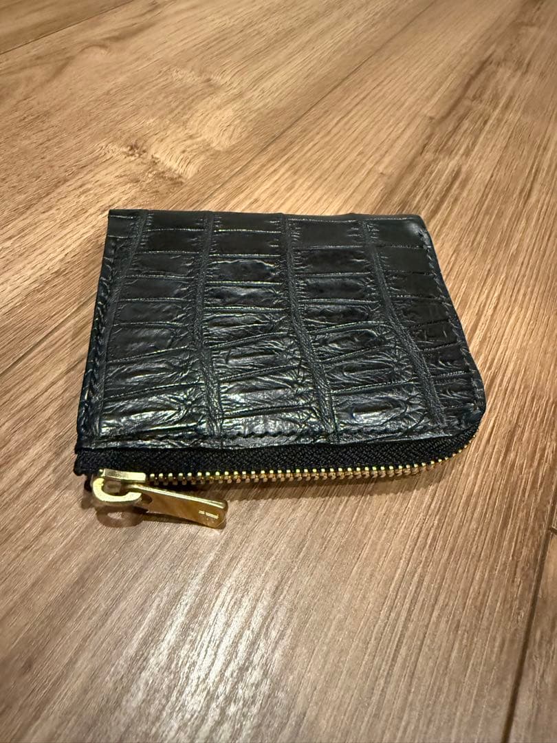 クロコダイル　ポロサス　コンパクトウォレット　ブラック
