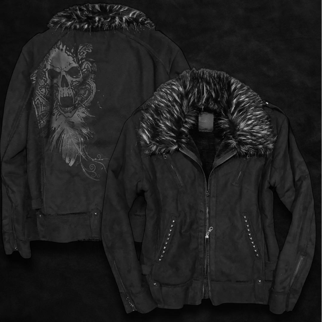 Midas back skull fur jacket V系 平成 y2k