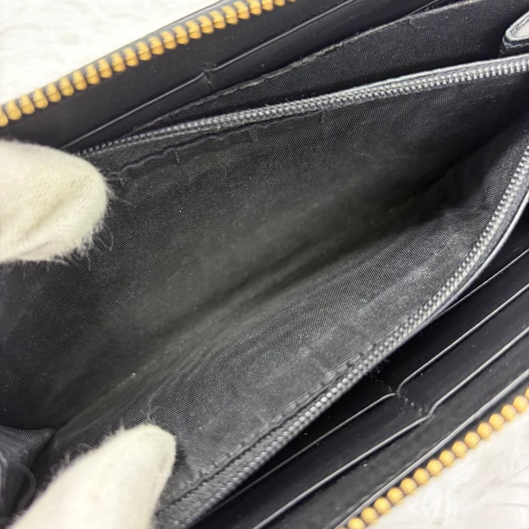 美品✨️グッチ　長財布　ラウンドファスナー　GG柄　シマ　レザー　ブラック　黒
