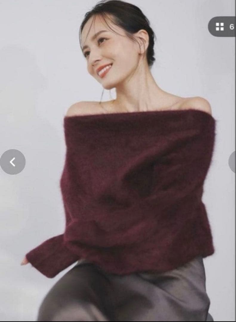 【バーガンディ】anuansラクーンフォックスオフショルニットプルオーバー