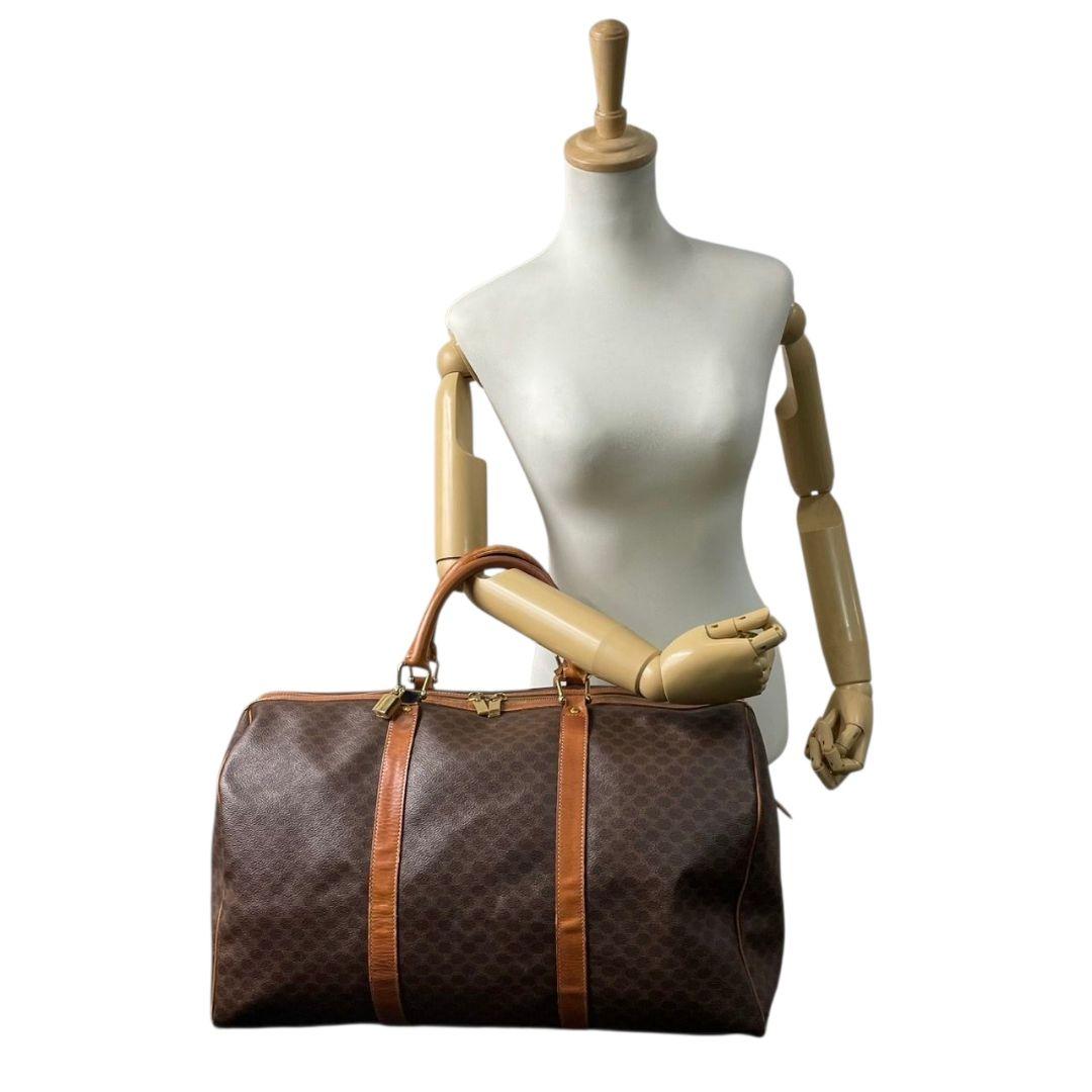 セリーヌ　ボストンバッグ　茶　マカダム　A4収納　PVC　自立可　レザー　X