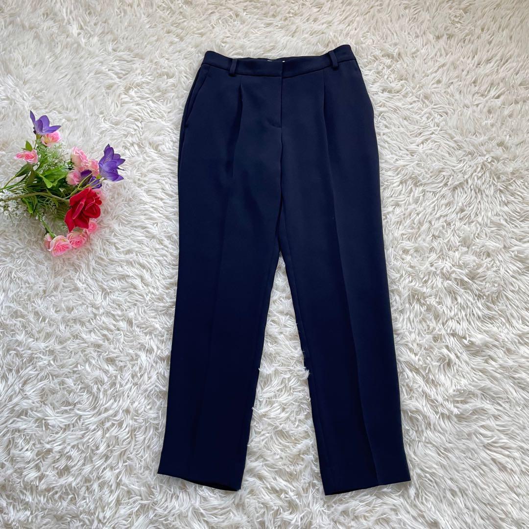 PLSTプラステ ネイビーノーカラージャケットパンツスーツセットアップ洗える