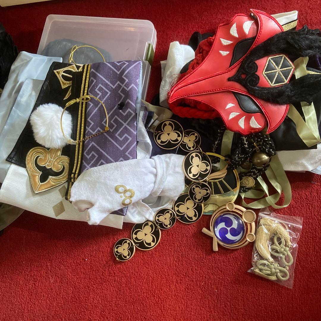 ナ*要様 九条裟羅　コスプレ衣装+ウィッグ×2+羽扇子+一本下駄+鴉天狗の翼　フ