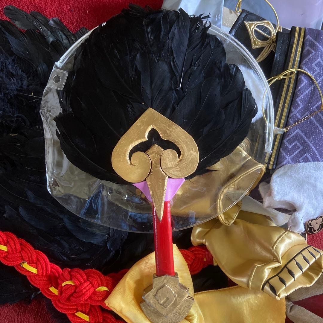 ナ*要様 九条裟羅　コスプレ衣装+ウィッグ×2+羽扇子+一本下駄+鴉天狗の翼　フ